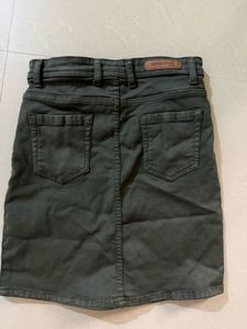 High Star Women Olive Green Denim Mini Skirt