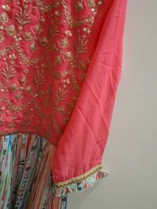 Coral Pink Embroidered Anarkali Gown