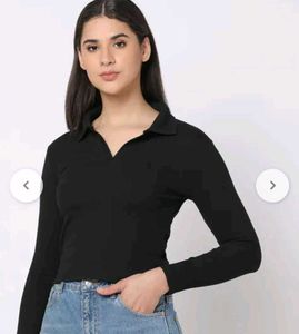 Black Ribbed Top With Tag