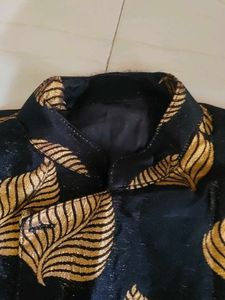 Black Indo Western With Golden Leaves Pattern