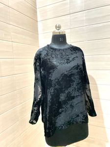 Party Black Velvet Abstract Print Top
