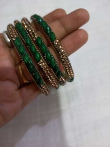 Emerald & Rhinestone Bangle Set
