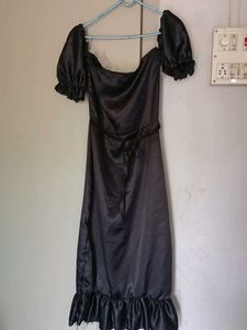 Black Ruffle-Trim Midi Dress
