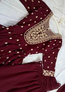 Elegant 3 Pc Maroon Sharara Suit Set🥀
