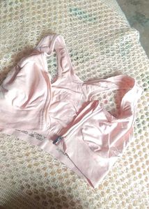 Peach Zip Front Sports Bra
