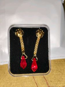 Elegant Gold &amp; Red Dangle Earrings