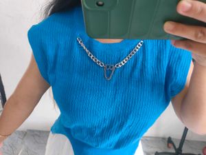 Blue Ribbed Knit Top