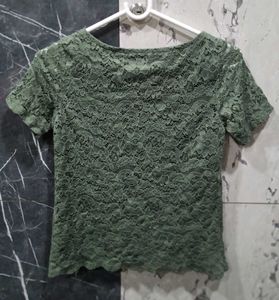 Olive Green Lace Top - Short Sleeve