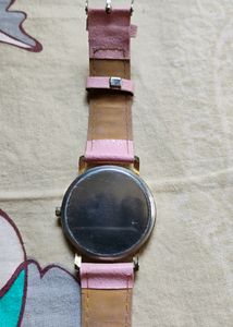 Wrist Watch Gold Dial Pink Strap
