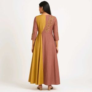 Mustard Brown A LINE INDO WESTERN OUTFITS