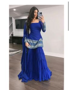 Georgette Embroidery Women Stitched Kurti Sharara