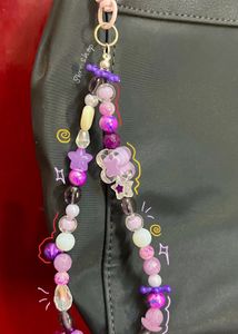 Purple Themed Handmade Beaded Bag Charm