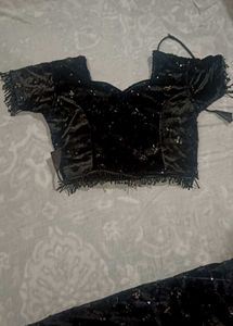 Elegant Black Velvet Blouse With Skirt