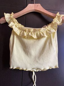 Pastel Yellow Ruffle Trim  Top