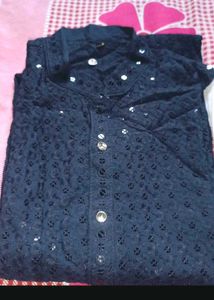 Navy Blue Chikankari Lakhnavi Kurta With Pajama