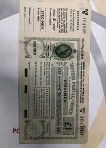 Indian Postal Order British Postal Order Specimen