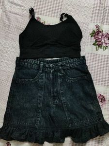 Denim Skirt Short Y2k Frill