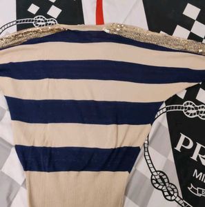 Striped Navy Blue And Beige Top