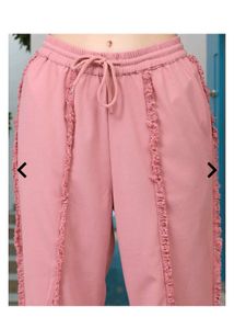 pink textured frayed trim straight fit trauser