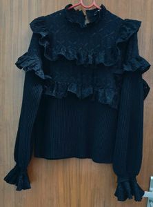 ZARA Black Ruffle Top