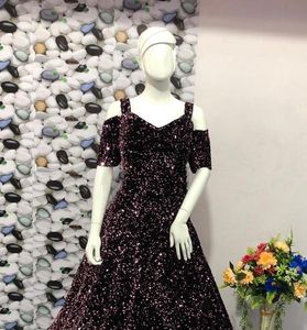 Wine Colour Sequence Gown  Size Xxl 44 Bust . Front Back Same Sequence Work . Party Wear Gown