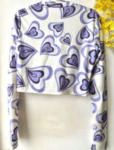 Heart Print Long Sleeve Lavander Top
