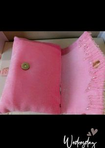 Pink Beaded Fringe Evening Bag with Chain Strap
