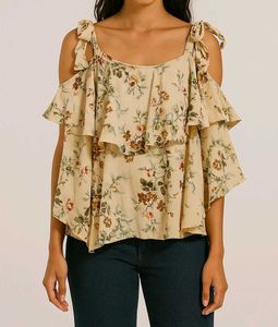 Floral Ruffle Cold Shoulder Top