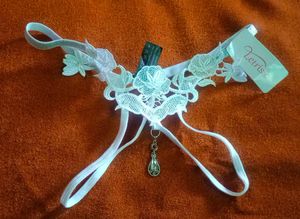 Unisex Lacy White Thong with Charm
