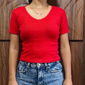 Red Ribbed T-Shirt