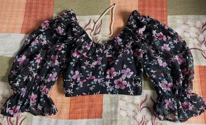 Korean Floral Crop Top