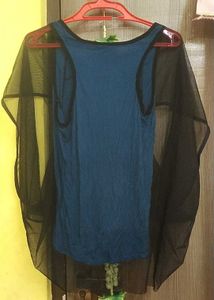 Blue Top with Sheer Overlay