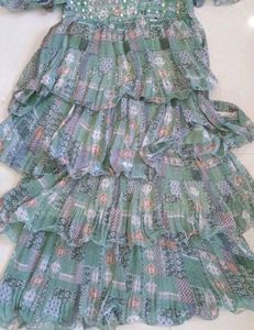 Green Floral Ruffle Sleeve Dress