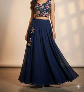 Navy Blue Embroidered Lehenga Choli
