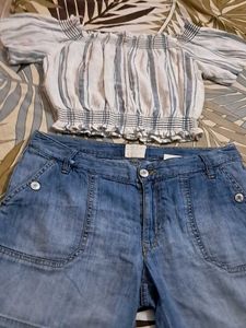 Combo  Of Top N  Hnm Denim  Short Imported Fabric