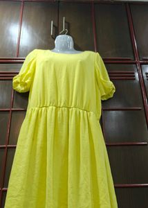 Vibrant Yellow Puff Sleeve Dress