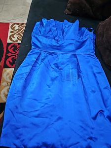 Royal Blue Satin Strapless Dress