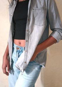 Gray Denim Button-Down Shirt