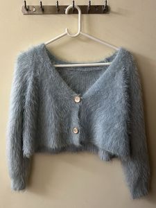 Blue Crop Jacket Oversized - Wool Fuzzy