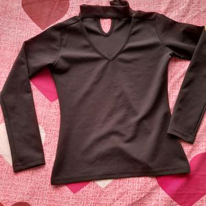 Women V Neck Black Top