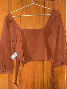 Brown Belted Crop Top