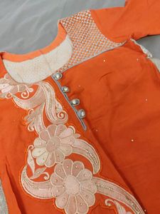Orange Kurta Set With Chudi Pants For Women🧡