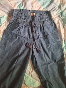 Blue Denim Drawstring Waist Pants