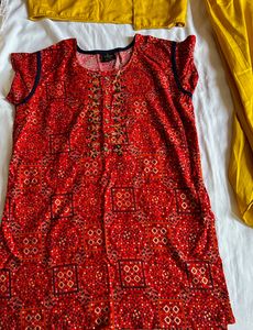 Red And Yellow Jacket Kurti For Women