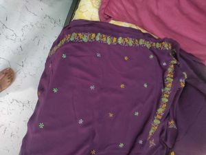 Purple Embroidery Saree