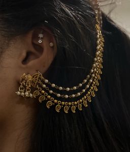 Kushal's Gold Plated Antique Bead Matil Ear Chain