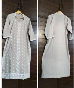 Women Grey Cotton Chikankari Embroidery Suit Set
