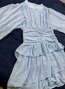Blue Ruffle Mini Dress