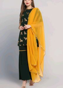Green & Gold Embellished Sharara Suit