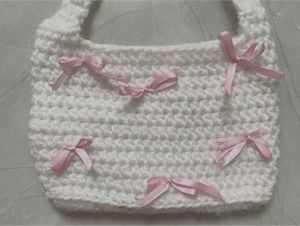 Coquette Crochet Bag With Pink Bow Details